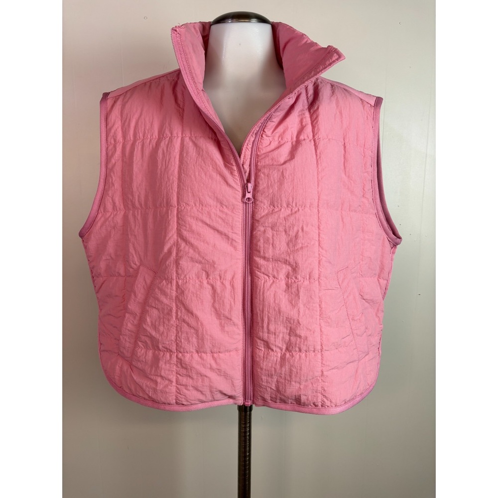 Thread & Supply Puffer Vest Small Pink Cropped Quilted Sleeveless Jacket Women's